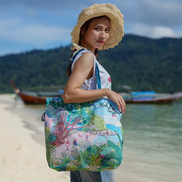 TROPICAL KOH LIPE SHOULDER TOTE BAG – 100% POLYESTER