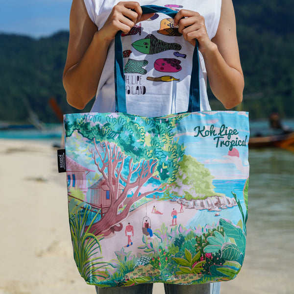 TROPICAL KOH LIPE SHOULDER TOTE BAG – 100% POLYESTER
