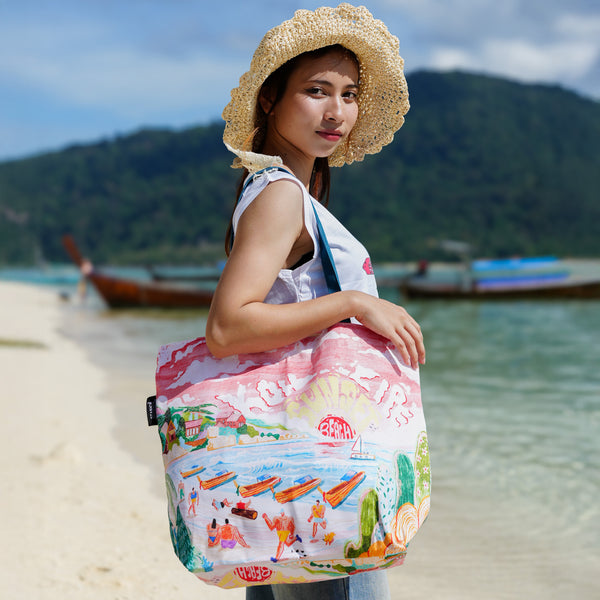 SUNSET KOH LIPE SHOULDER TOTE BAG – 100% POLYESTER