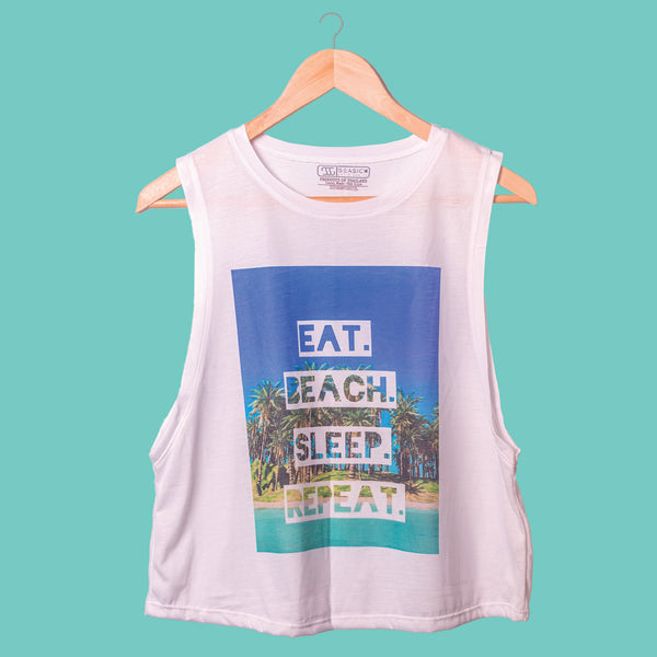 เสื้อกล้ามเว้าข้าง เกาะหลีเป๊ะ : EAT BEACH SLEEP PRINTED VEST TOP