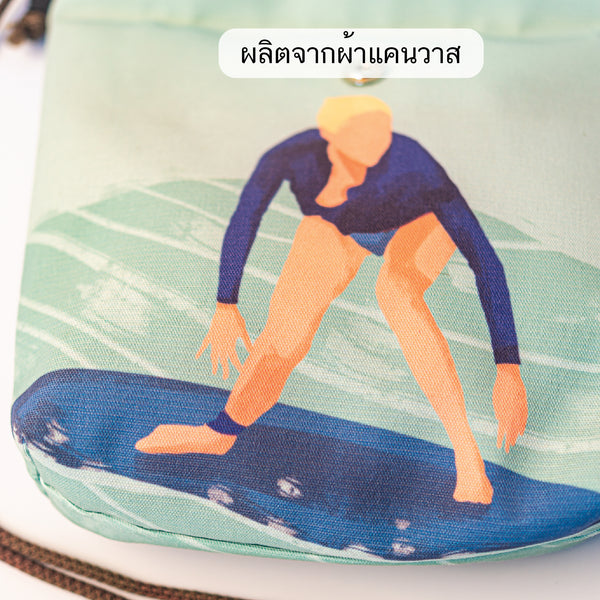 กระเป๋าสะพายข้าง แบบพับได้ ลายSurfing : FOLDABLE BAG No3